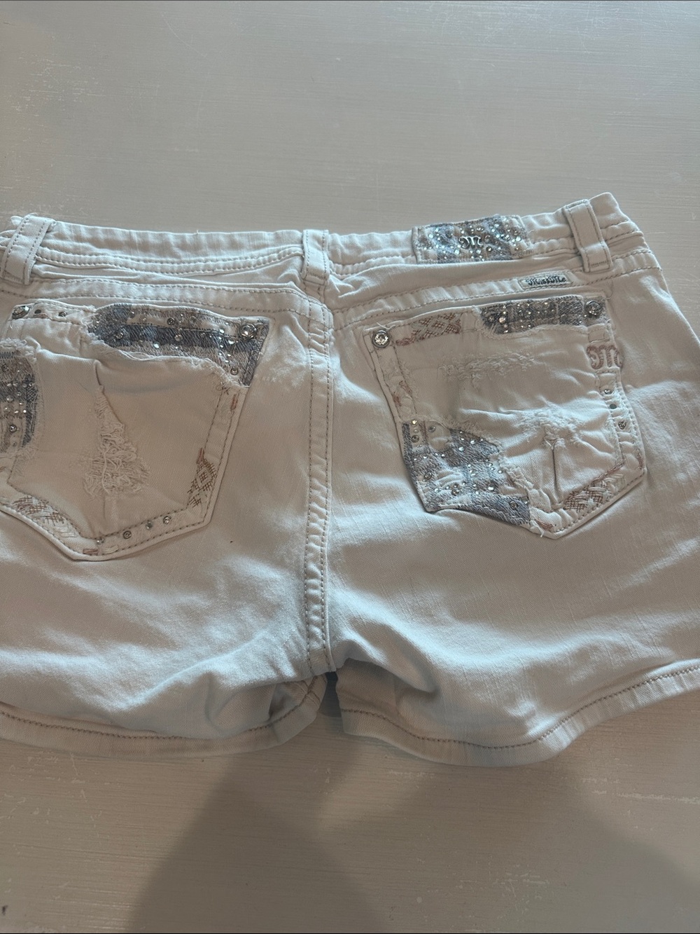 Miss Me White Embellished Denim Shorts